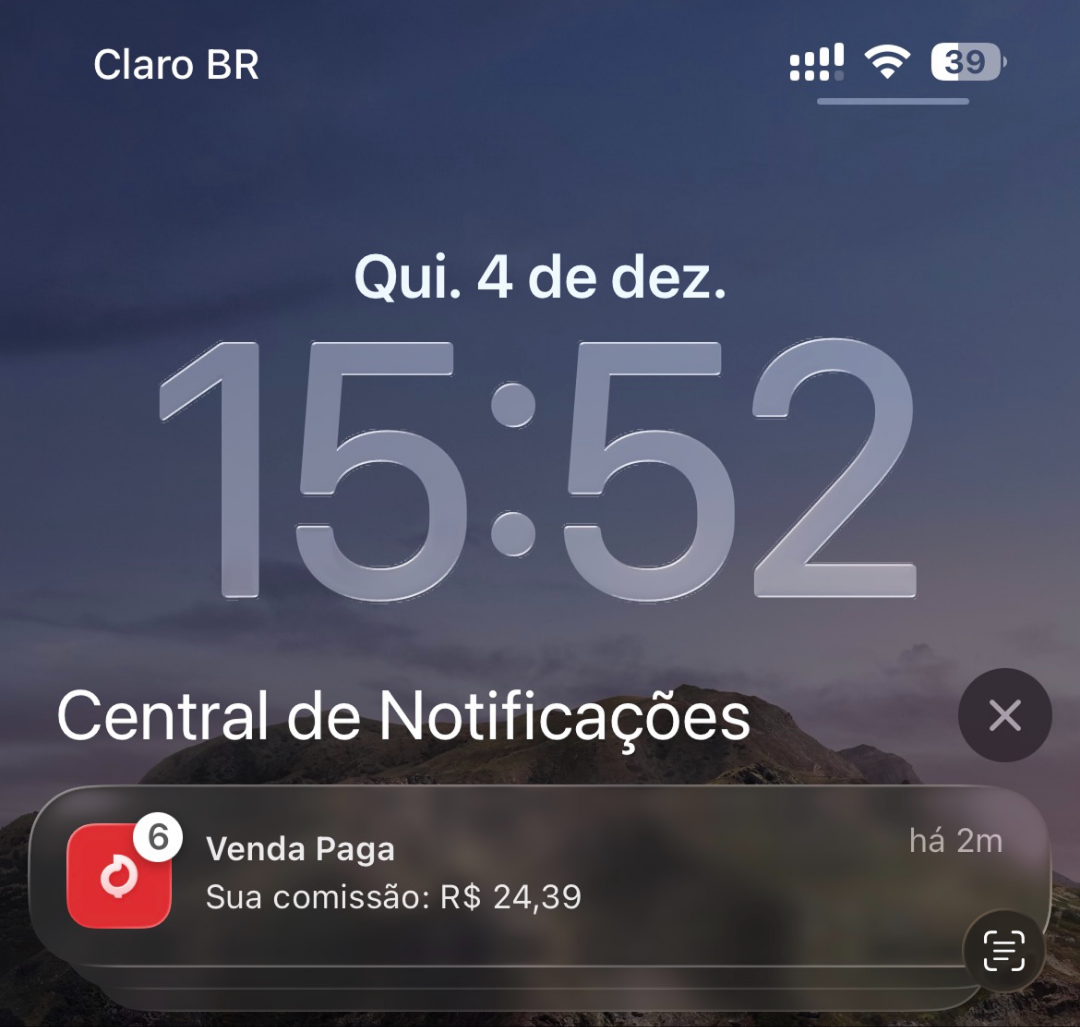 Venda paga, comissão recebida